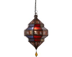 Oosterse hanglamp - Marokkaanse lamp - Sfeerverlichting - Handgemaakt kunstwerk - 25x25x45 cm - Multicolor