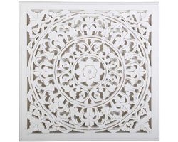 Oosterse houten wanddecoratie – Handgesneden mandala wandpaneel – Wit – 55 × 55 cm – Nasha