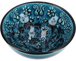 Oosterse Kom - Graanschaal Decoratie - Stijlvol Dienen - Handgeschilderd Uniek - Ø 12 cm - Turquoise Blauw