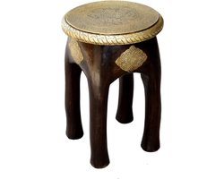 Oosterse kruk Kamala - met de hand gesneden massief mango hout met messing