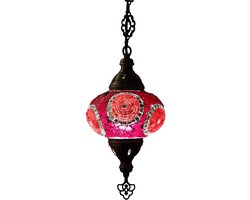 Oosterse lamp - hanglamp rood - 1 stuk - handgemaakt mozaïek glas met E-14 fitting
