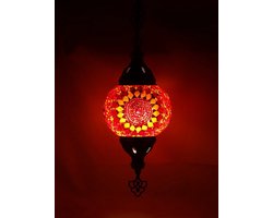 Oosterse lamp - hanglamp rood oranje - 1 stuk - handgemaakt mozaïek glas