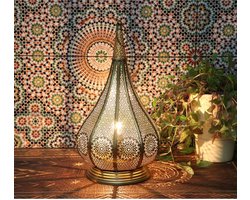 Oosterse lamp Monza goud 37 cm hoog met 2 schoteltjes | 2in1 | Marokkaans windlicht | oosterse decoratie