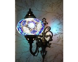 Oosterse Lamp – Wandlamp blauw - Mozaïek Lamp - Turkse Lamp - Marokkaanse Lamp Hoogte 28 cm - Handgemaakt - Authentiek