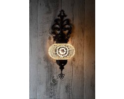 Oosterse Lamp – Wandlamp - Mozaïek Lamp - Turkse Lamp - Marokkaanse Lamp - Ø 12 cm - Hoogte 28 cm - Handgemaakt - Authentiek - Blauw