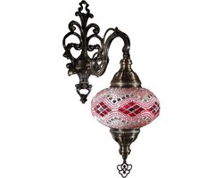 Oosterse Lamp – Wandlamp - Mozaïek Lamp - Turkse Lamp - Marokkaanse Lamp - Ø 15 cm - Hoogte 28 cm - Handgemaakt - Authentiek - Roze