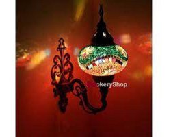 Oosterse Lamp – Wandlamp - Mozaïek Lamp - Turkse Lamp - Marokkaanse Lamp - Ø 19 cm - Hoogte 28 cm - Handgemaakt - Authentiek - Multikleur