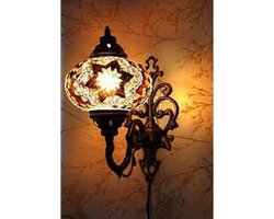 Oosterse Lamp - Wandlamp Mozaïek - Ø 16 cm - Hoogte 28 cm - Geel en Bruin Handgemaakt