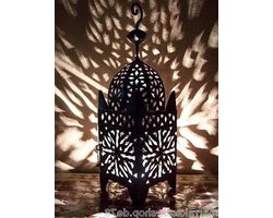 Oosterse lantaarn - Marokkaanse windlicht - Sfeerverlichting creëren - Handgemaakt design - 42 cm hoog - Zwart