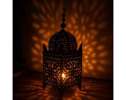 Oosterse lantaarn - Metalen windlicht - Sfeerverlichting creëren - Handgemaakt in Marokko - 65 cm hoog - Zwart