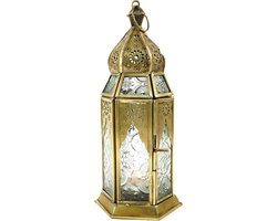 Oosterse Lantaarn van Metaal en Glas in Marokkaans Design - Windlicht voor Binnen en Buiten