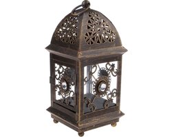 Oosterse Lantaarn - Windlicht Kaarsenhouder - Sfeerverlichting Buiten - Uniek Arabisch Ornament - 9x9x21cm - Vintage