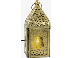 Oosterse Lantaarn - Windlicht Marokkaans - Sfeerverlichting Huis - Filigraan Metaalwerk - 12x6x6 cm - Geel