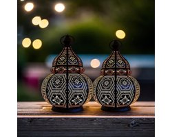 Oosterse Lantaarns - Tuinwindlichten - Sfeerverlichting Binnen - Handgemaakt Metaal - 28 cm Hoog - Zwart Koper
