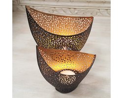 Oosterse metalen kaarsenhouder / theelichthouder Kanja - set van 2