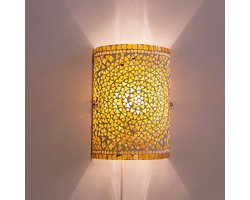 Oosterse mozaïek cilinder wandlamp | 26 cm | glas / metaal | beige / bruin | woonkamer lamp | traditioneel / landelijk design
