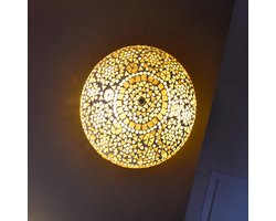 Oosterse mozaïek plafondlamp Indian Design | 2 lichts | beige / bruin | glas / metaal | Ø 25 cm | eetkamer / woonkamer / slaapkamer | sfeervol / traditioneel / modern design