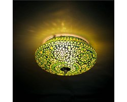 Oosterse mozaïek plafondlamp | Ø 25 cm | glas / metaal | groen | eettafel / woonkamer lamp | landelijk / traditioneel indian design