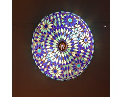 Oosterse mozaïek plafondlamp Turkish Design | 2 lichts | blauw | glas / metaal | Ø 38 cm | eetkamer / woonkamer / slaapkamer | sfeervol / traditioneel / modern design