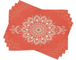 Oosterse Placemats - Tafelonderleggers Set - Eettafel Decoratie - Levendige Kleuren - 30 x 45 cm - Orange Ivory