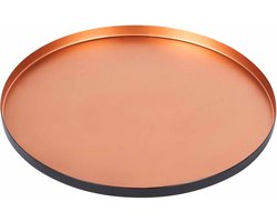 Oosterse ronde dienblad schaal - geschikt voor decoratie - 1 stuk - zwart/koper - 25,5 cm