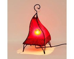 Oosterse tafellamp – Marokkaanse hennalamp van geitenleer – Rood – E14 – 35–38 cm