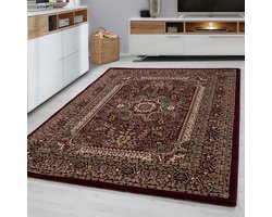 Oosterse vloerkleed, oosters design, rode kleur, vloerkleed voor de woonkamer, jute achterkant, afmeting: 240 x 340 cm