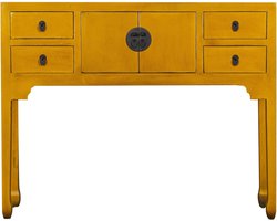 Oosterse Wandtafel - Halmeubel Aziatisch - Decoratief Meubelstuk - Handgeschilderd Hout - 100x80x26cm - Geel