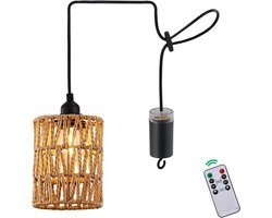 Op batterijen werkende kroonluchter met afstandsbediening, hangende buitenlamp met warmwitte lamp, boho‑lantaarnverlichting, 4 AA‑batterijen, geschikt voor tuinhuisje, veranda, patio, achtertuindecoratie