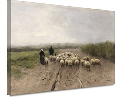 Op weg naar de weide - Anton Mauve wanddecoratie - Schapen schilderijen - Schilderijen canvas Dieren - Wanddecoratie landelijk - Schilderij op canvas - Wanddecoratie slaapkamer 90x60 cm