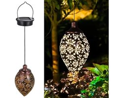 Op zonne-energie werkende hanglamp met blad-/druppelprojectie, zeshoekige projectielamp, IP65 waterdicht, met een capaciteit van 600 mAh, geschikt voor het decoreren van tuinen, patio's en terrassen en geschikt voor het creëren van sfeerverlichting.