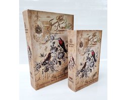 Opberg box met 2 vogels set van 2 BKPC15M2500 boekendoos - Ferdinand Kral Wien opbergdoos - decoratie - vintage - deco - decoratieve boeken - doos boek - kasboek - dozen - kluizen boek - kist - decoratief - A PAIR OF CANVAS BOOK BOXES