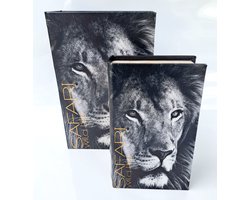 Opberg box Safari Wild Life tijger leeuw set van 2 BK116M2100 boekendoos - opbergdoos - decoratie - vintage - deco - decoratieve boeken - doos boek - kasboek - dozen - kluizen boek - kist - decoratief
