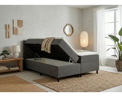 Opberg Boxspring Eefje - Antraciet - 140 x 200 cm | Inclusief gratis topper en antislip