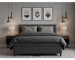 Opberg Boxspring Eefje - Antraciet - 180 x 200 cm | Inclusief gratis topper en antislip
