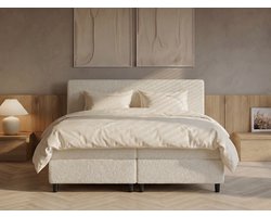 Opberg Boxspring - Eefje - Teddy - Beige - 140 x 200 cm | Inclusief gratis topper en antislip