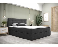 Opberg Boxspring Fenne - 140x200 cm - Antraciet - Inclusief Topper - Bed met Opbergruimte - Bonellvering tot 100 kg