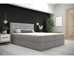 Opberg Boxspring Fenne - 140x200 - Grijs - Inclusief Topper - Bed met Opbergruimte - Bonellvering tot 100 kg - Beddenbriljant