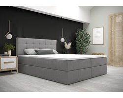 Opberg Boxspring Fenne - 160x200 - Grijs - Inclusief Topper - Bed met Opbergruimte - Bonellvering tot 100 kg - Beddenbriljant