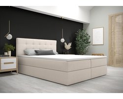 Opberg Boxspring Fenne - 180x200 - Beige - Inclusief Topper - Bed met Opbergruimte - Bonellvering tot 100 kg - Beddenbriljant