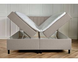 Opberg boxspring Lausanne - 140 x 200 cm - Beige - met gratis topper en 2 gratis kussens!