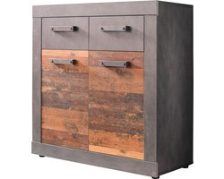 Opberg Kast - 2 deuren, 2 laden , 4 opbergvakken- grijs eiken decor, oud houten decor.
