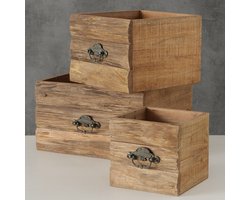 Opberg kisten - 3 set - Hout - 30x30x16cm - Bruin - lade model.