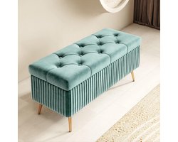 Opberg-Ottomane Bank, Bank aan het voeteneinde met opslag, Gepolsterde stof Met knopen getuft Kruk voetsteunbank voor woonkamer, slaapkamer en entree, Kan tot 150 kg dragen(Light Teal,120cm)