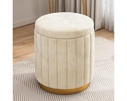 Opberg poef - Ottomaanse kruk - Extra opbergruimte - Gouden basis - 34x34x45cm - Wit