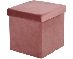 Opberg Poef - Ottomaanse Kruk - Extra Zitting - Opvouwbaar Ontwerp - 38x38x38 cm - Roze