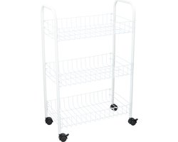Opberg trolley - wit - staal - 3 manden - 60 cm - roltafel met wielen - Etagewagentje/karretje met opbergkratten