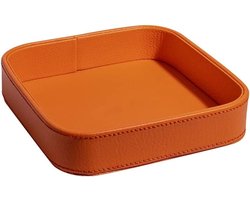 Opbergbak Leer - Sleutelbakje Dienblad - Bureau Organizer - Grote Capaciteit - 20x20x4.5 cm - Oranje