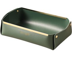 Opbergbak Leer - Sleutelbakje Dienblad - Nachtkastje Organisatie - Grote Capaciteit - 25x16x7 cm - Groen