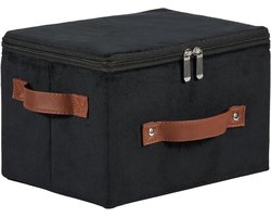 Opbergbak Met Deksel - Decoratieve Mand - Ruimte Organiseren - Wasbaar Velvet Materiaal - 25x20x18 cm - Zwart